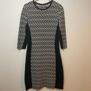 J. McLaughlin Modal Cotton Blend Herringbone Black White Geo Dress Size Medium